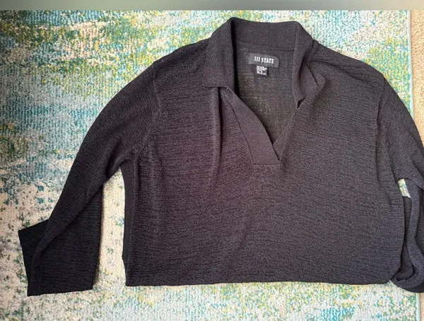 Vintage 111 State collared black semi see through tunic sweater, size medium - Image 7