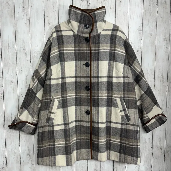 Woman Within Gray Black White Plaid Lined Button Up Winter Jacket Coat 18W - Image 2