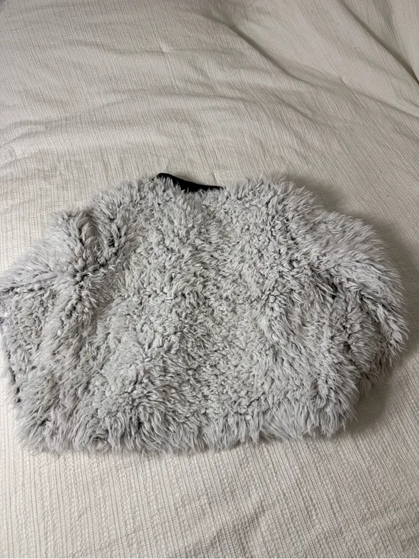 Love Token Girls Faux Fur Jacket in Light Gray with Black Collar - Image 3