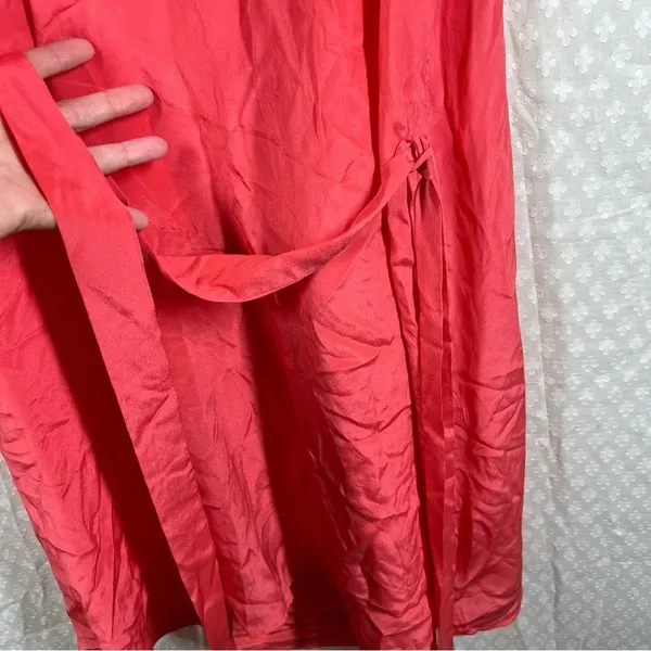 Anthropologie Aryn K Coral Pink Silk Belted‎ Trapeze Dress - Image 3