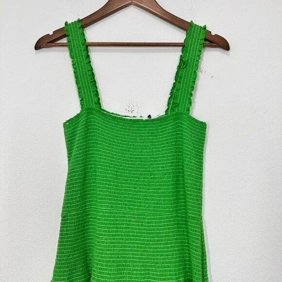 Nation LTD Bright Green Gabby Smocked‎ Midi 100% Pima Cotton Casual Tank Dress L - Image 8