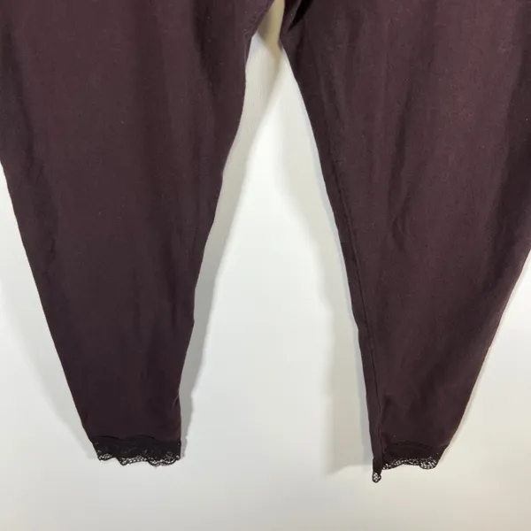 Aerie Womens Burgundy Lace Trim‎ Ankle Leggings Dark Plum Size Large Stretchy - Image 3