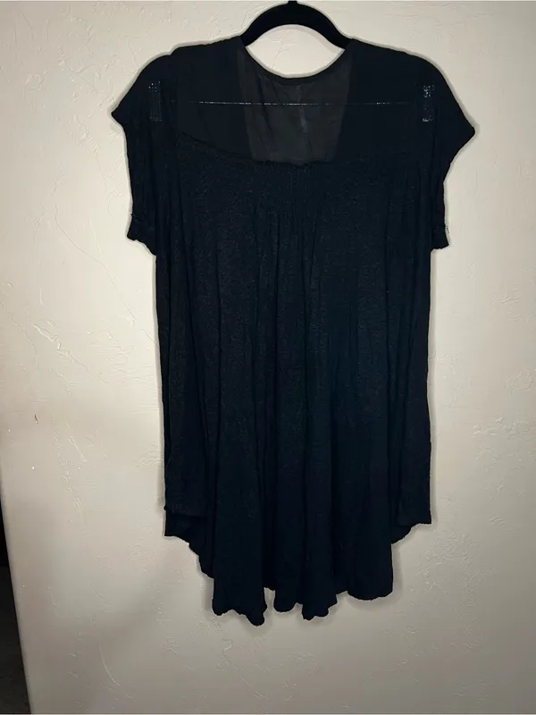 Free People Highland Black Boho Lagenlook Flowy Button Front Oversized Tunic Top - Image 9