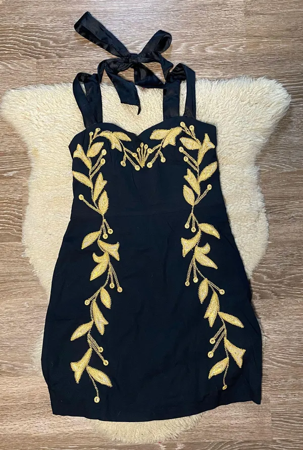 Black & Gold Mini Dress - Image 2