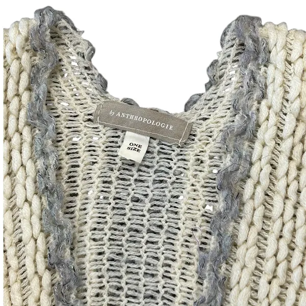 Anthropologie Crochet Bell Sleeve Cardigan Cream Gray Boho Oversized Knit - Image 2