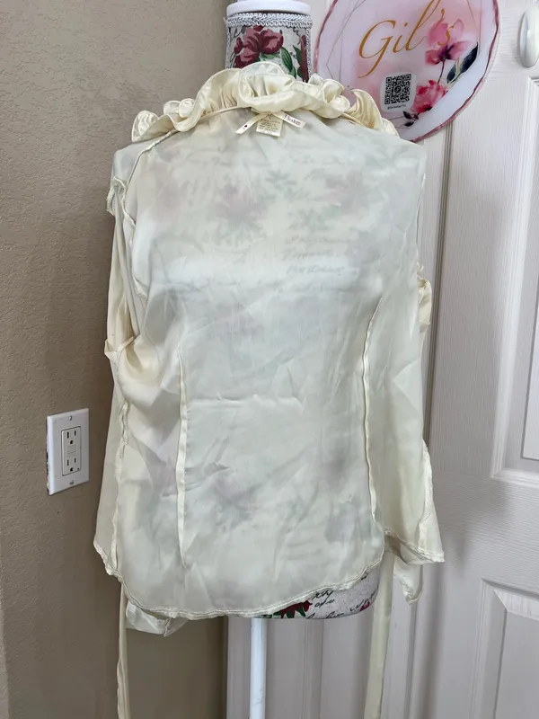 3sixteen silk Cream vintage Ruffle Wrap-Style Blouse size L - Image 6