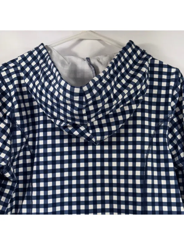 J.Crew Navy White Gingham Full Zip Hoodie Women’s Medium - Image 6
