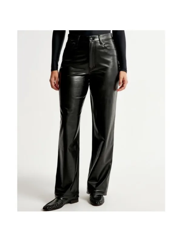 Abercrombie & Fitch the loose high rise faux leather black pant size 25 - Image 3