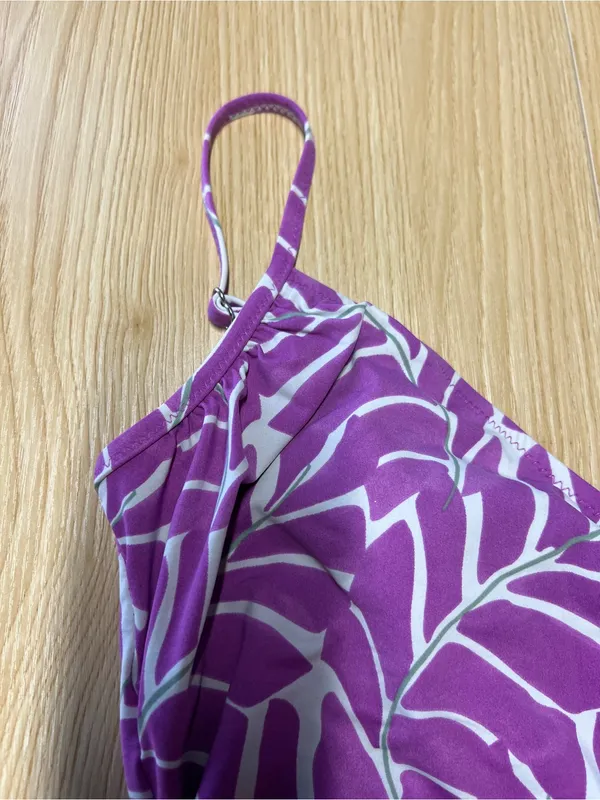 Garnet Hill Purple Tropical Leaf Ruched One Piece Swimsuit Size 6 - Image 3