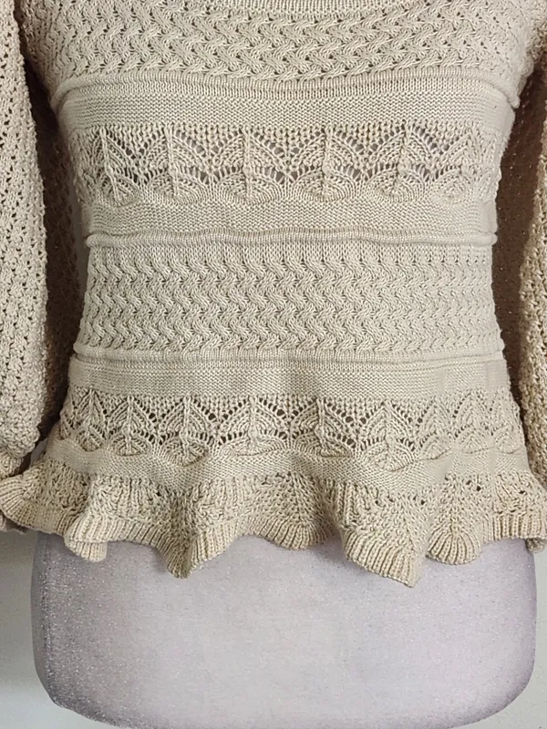 Lucy Paris Beige Knit Cropped Sweater with Puffy Sleeves Size XS - Image 2