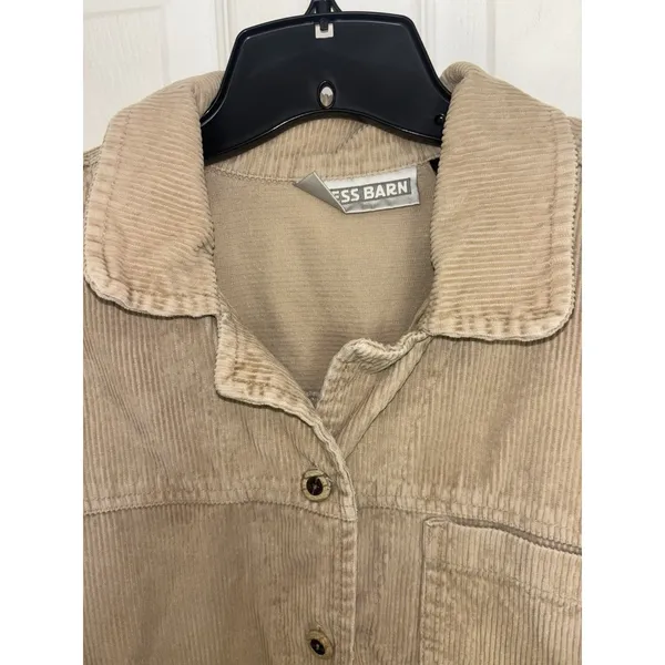 Dress Barn Vtg 90s Tan Wide Wale Corduroy Chore Coat Patch Pocket Barn Jacket M Work Wear - Image 8