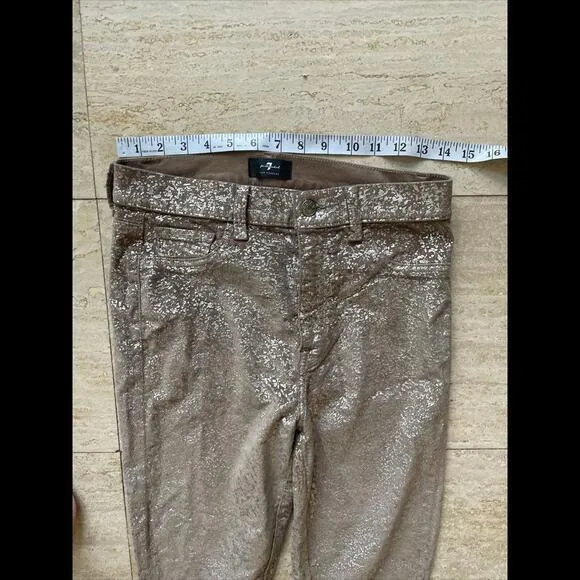 Seven 7 For All Man Kind Pants Size 28 Gold Marble Shimmer Designer Pants‎ - Image 3