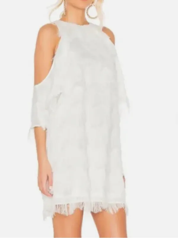 Elliatt White Cold-Shoulder Fringe Mini Dress - Image 3