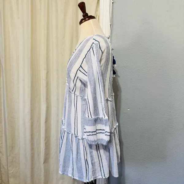 Blue Island‎ Women Boho Swim Cover Up Blue/White/Stripe Long Bell Sleeve Sz S - Image 4