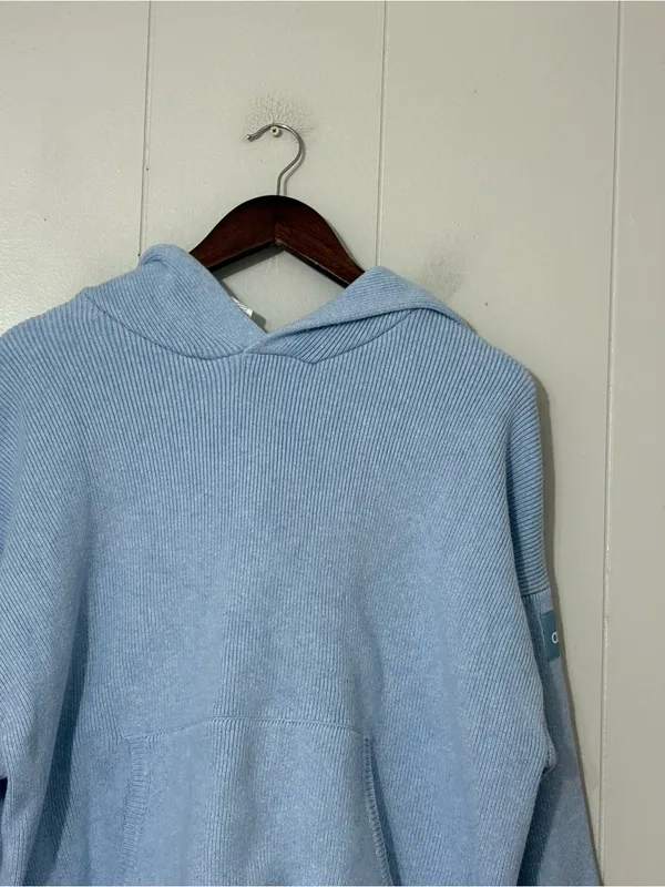 Alo Yoga Scholar Hooded Sweater Blue XS Oversized Ribbed Knit Hoodie - Image 3