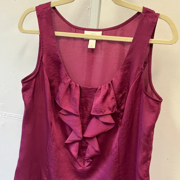 Ann Taylor LOFT Magenta Pink Ruffle V-Neck Sleeveless Blouse Top Size Medium - Image 3