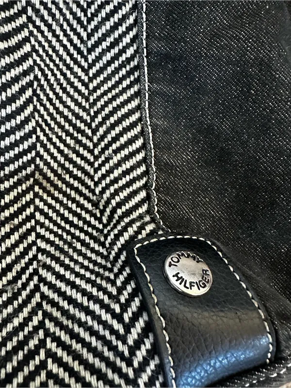 Vintage Tommy Hilfiger Black Denim Herringbone Shoulder Bag Y2K Preppy Boho - Image 8