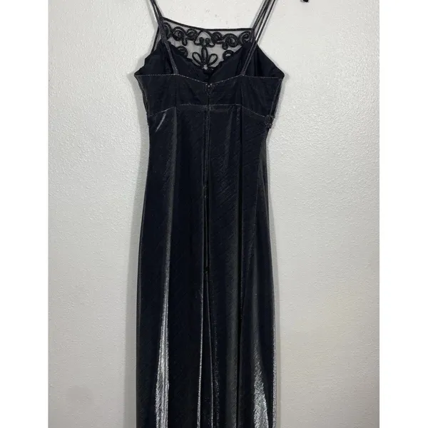 Dollar Black Embroidered Mesh Gown Scoop Neck Strappy Sleeveless Dress Medium - Image 7