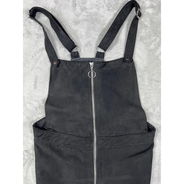 H&M Black Suede Size 8 Medium Zip Front Overall Dress Mini Pinafore NWT - Image 5
