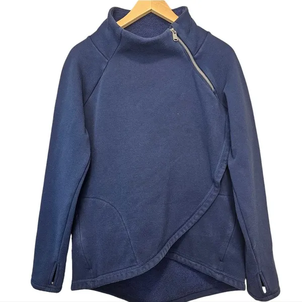 Athleta‎ -822 Cozy Karma Asymmetrical Blue Pullover Sweater Small - Image 2