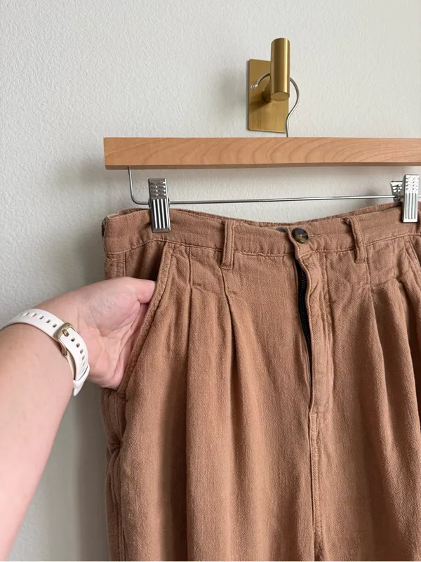 Free People Faded Love Linen Blend Trousers Camel Brown Women's 28 - Image 8