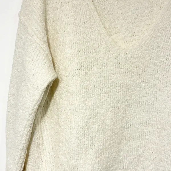 FREE PEOPLE Ivory Lofty Boucle Slouchy Vneck Pullover Alpaca Blend Sweater Small - Image 3