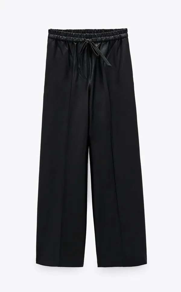 Zara Black High Waisted Waxed Effect Wide Leg Pant - Image 8