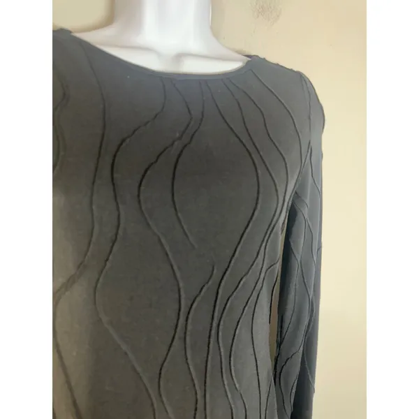 Commense Womens Black Textured Wavy Long Sleeve Bodycon Mini Dress XS - Image 3