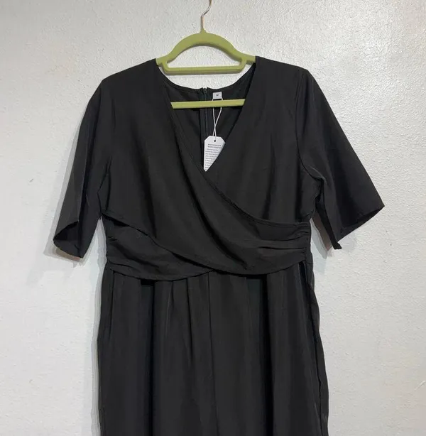 Made With Love Black Short Sleeve Faux Wrap Jumpsuit Sz M NWT - Image 3