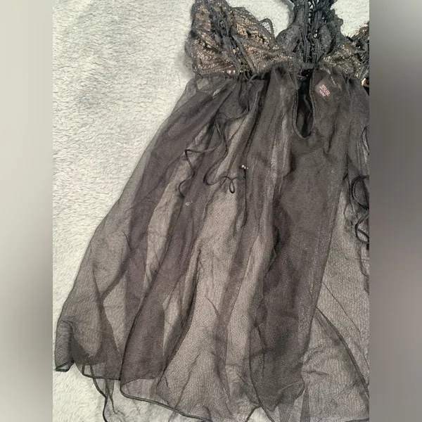 Victoria’s secret Black Sheer Lace Lingerie chemise medium - Image 3