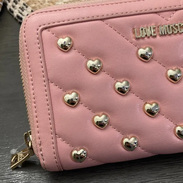 Love‎ Moschino Pink Quilted Heart Zip Around Wallet - Image 3