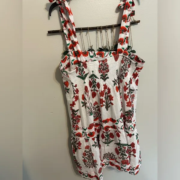 Anthropologie Ro's Garden Aspen Folkloric Floral Cotton Minidress in Red Olympia - Image 3