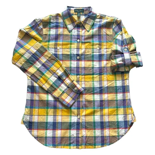 Lauren Ralph Lauren Petite‎ Multicolor Plaid Cotton Roll Tab Button Up Shirt PM - Image 5