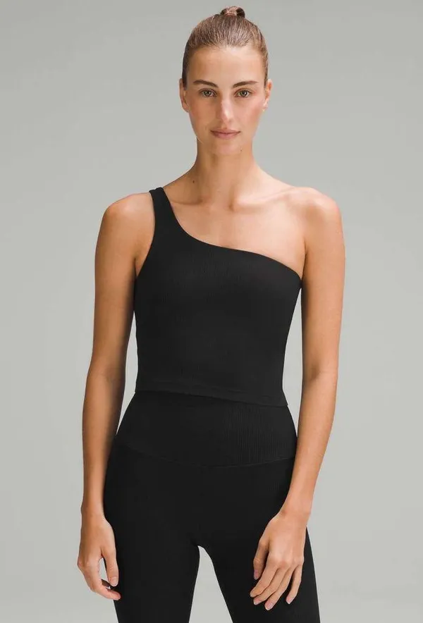 LULULEMON Ribbed Nulu Asymmetrical Yoga Tank Top in Black Sz. 10 - Image 3