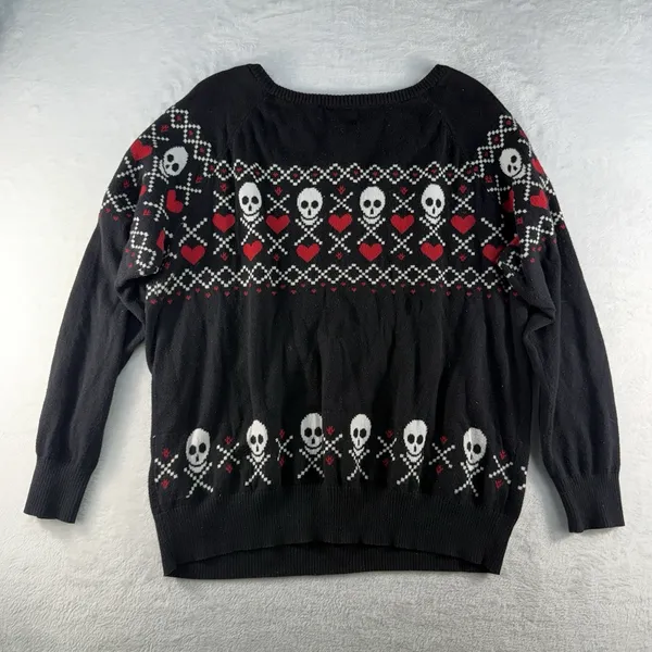 Torrid Plus 2 2X Sweater Skulls Heart Scoop Neck Whimsigoth Grunge Punk Emo Knit - Image 11