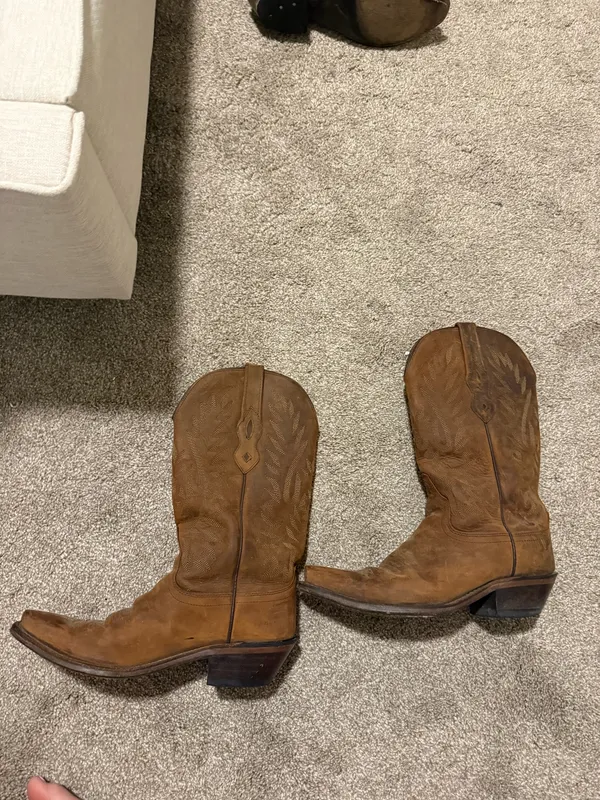 Old West Boots Tan Leather Snip Toe Cowboy Boots - Image 2