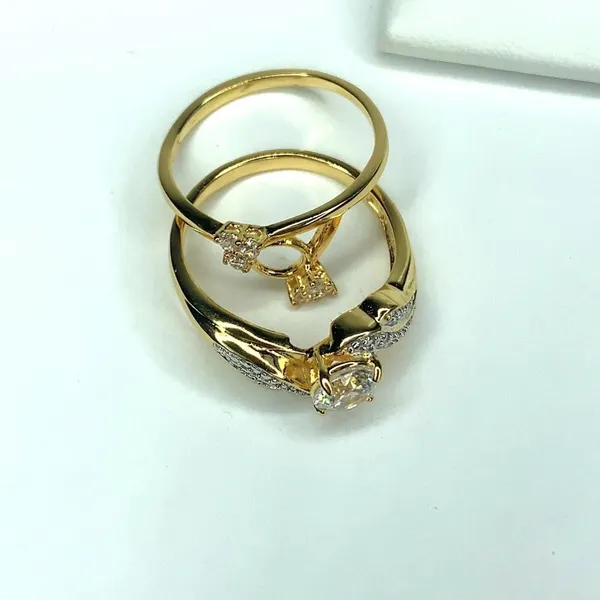 18K Gold-Plated Sterling Silver Cubic Zirconia Round CZ Swirl Bridal Se… - Image 4