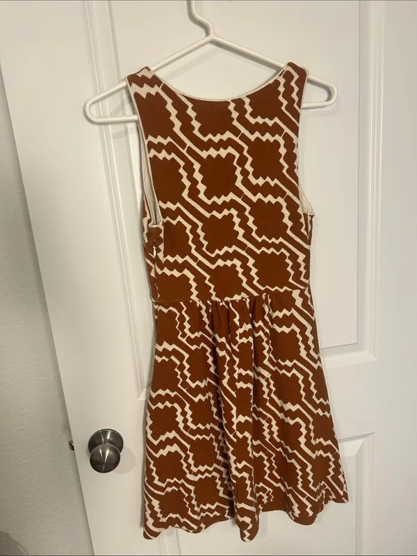 Anthropologie Rust and Cream Geometric Mini Dress - Image 5