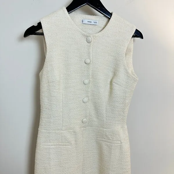 MANGO Sleeveless Tweed Jumpsuit in Cream Size Small - Image 4