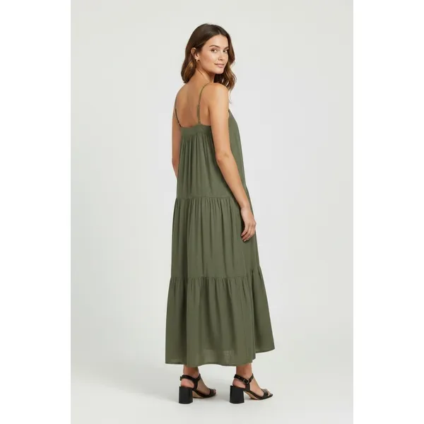 Time And Tru Womens Maxi Tiered Dress Size XS Green Sea Turtle Pockets Pullover - Image 8