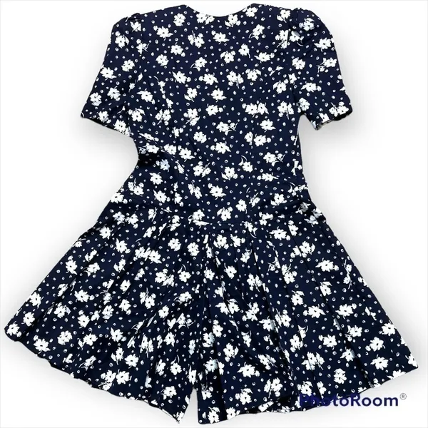 EJM ltd. Vintage 70’s-80’s floral print drop waist pliseé cotton romper, sz 12 - Image 3