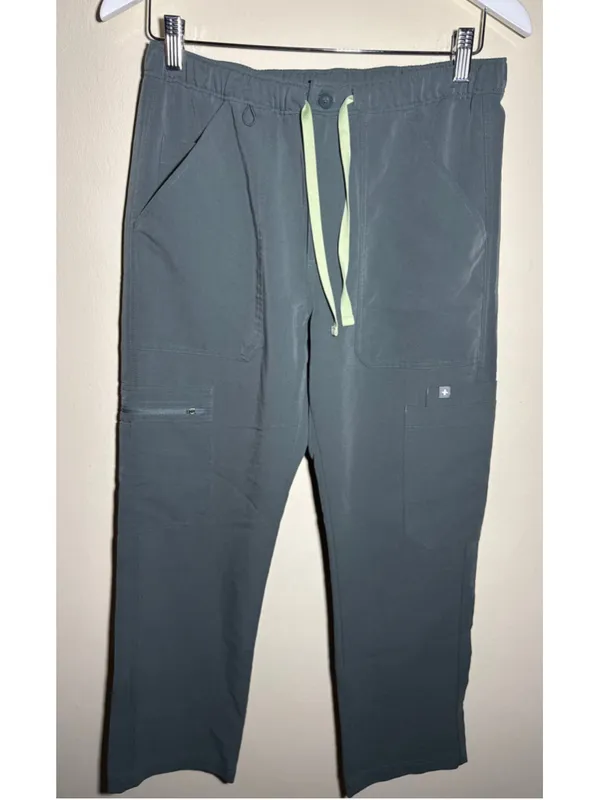 FIGS Scrub Set Size Top XS Grey with Light Green Drawstring BOTTOM Sz small - Image 5