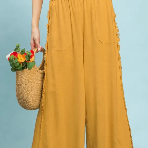 Umgee‎ Linen Frayed Side Pocket Wide Leg Pants - Image 5