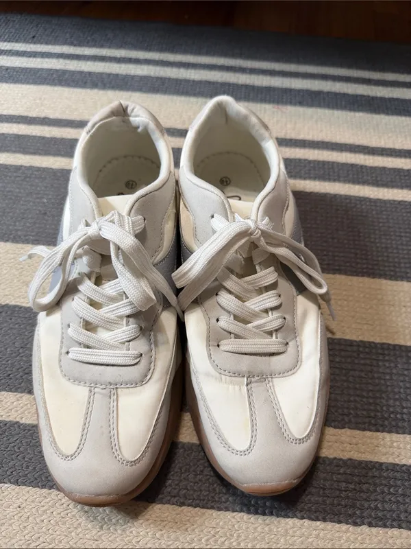 Women's White Sneakers with Light Gray Accent - Comfort Lace-Up Runners - Image 2
