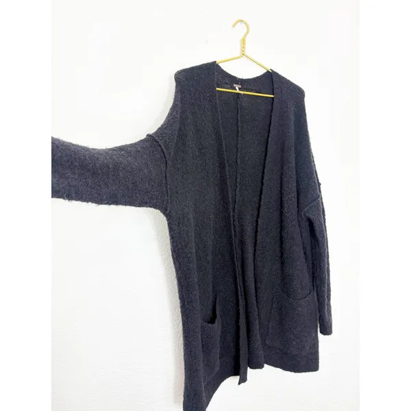 Free People Phantom Long Cardigan Black Front Open Wool Blend Large Oversized - Image 11