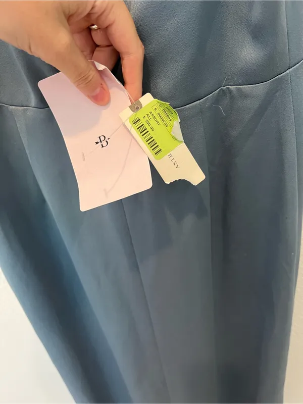Anthropologie Bhldn Dusty Blue Piper V-Neck Side Slit Satin Gown - Image 11