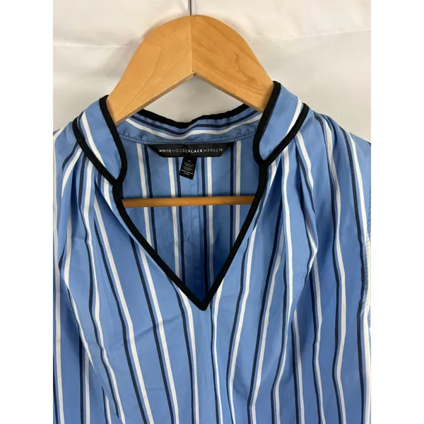 WHBM Blue Black Stripe V Neck Tank Size 6 - Image 2