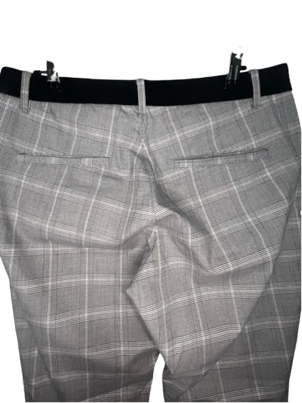 Zara Grey And White Stretchy Plaid Professional Office Tapered Ankle Trousers - Image 6