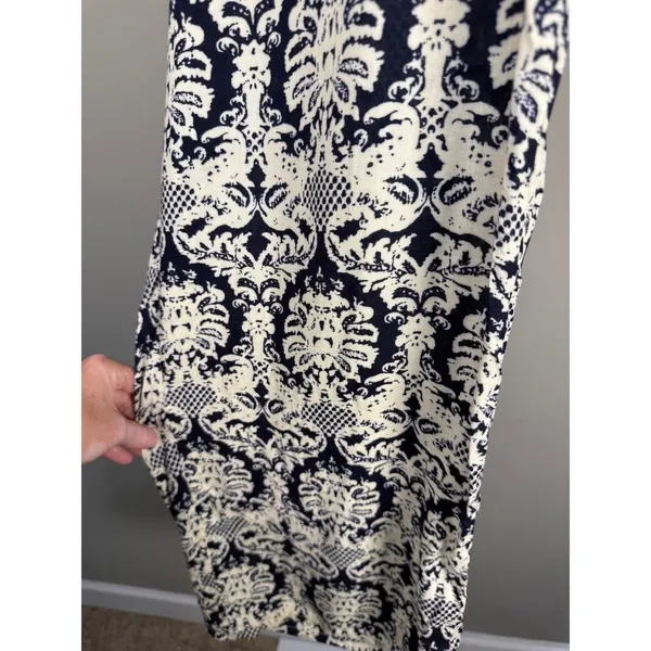 Solitaire Blue Ivory Print Wide Leg Palazzo Pants Rayon‎ Boho Medium - Image 4