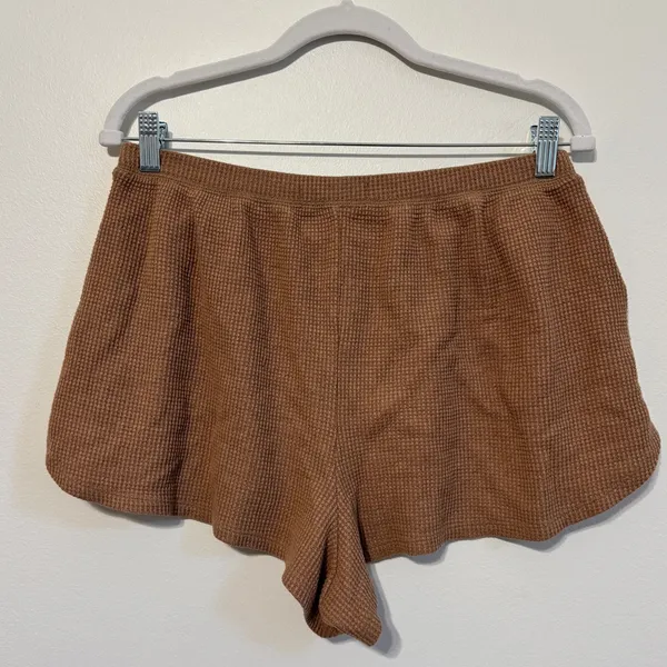 Abercrombie & Fitch Waffle Knit Shorts Size Large Tan Brown Cozy Lounge - Image 5
